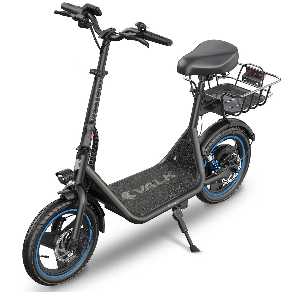 VALK Electric Scooter with Seat, 30km Range, Disc brakes, 14" Tyres, Motorised eScooter for Adults Teens Commuter