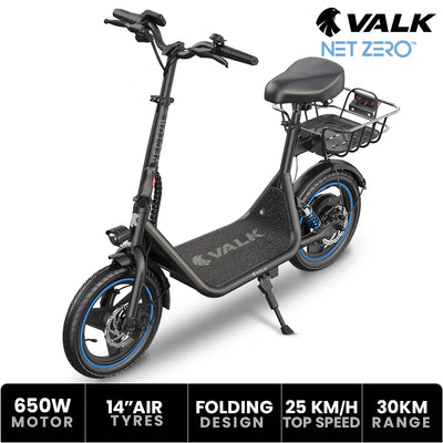 VALK Electric Scooter with Seat, 30km Range, Disc brakes, 14" Tyres, Motorised eScooter for Adults Teens Commuter