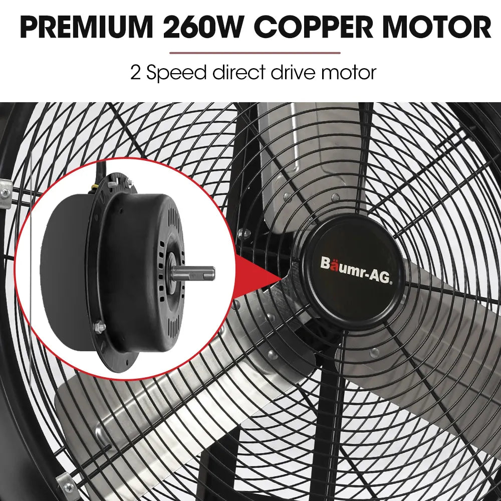 BAUMR-AG 24" 610mm 260W Industrial Mobile Floor Drum Fan, Tilting, Large, Commercial, Heavy-duty