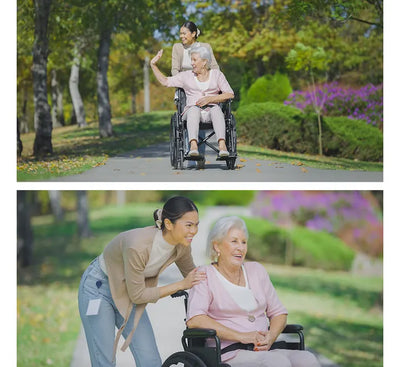 Folding Wheelchair, XL 51cm Wide Seat, 24 Inch Wheels, 136kg Capacity, Park Brakes, Black