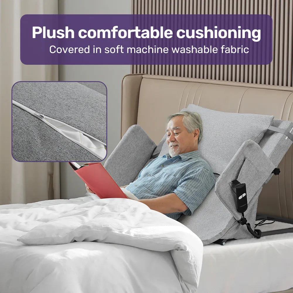 Electric Adjustable Bed Backrest, German-Engineered Power Lifting Back Support with Remote Control, Full Length, Grey