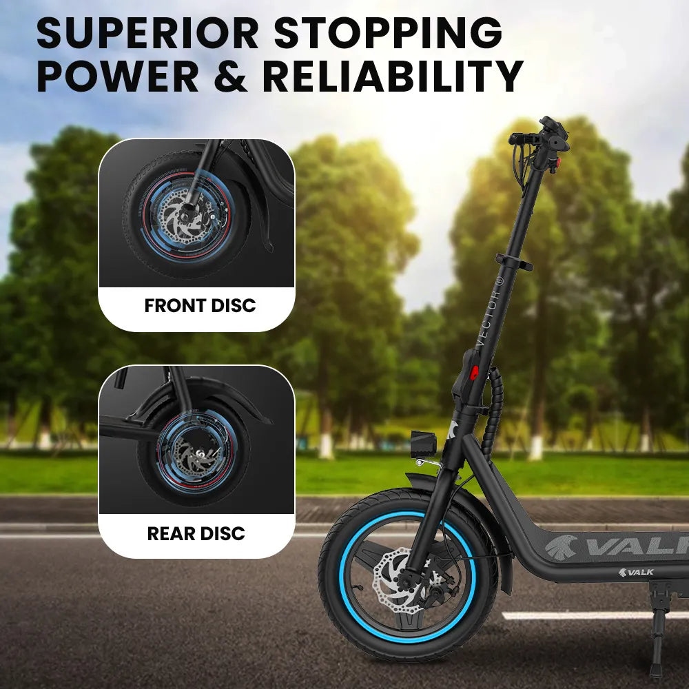 VALK Electric Scooter with Seat, 30km Range, Disc brakes, 14" Tyres, Motorised eScooter for Adults Teens Commuter