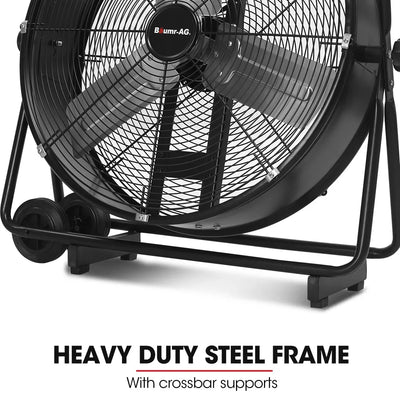 BAUMR-AG 24" 610mm 260W Industrial Mobile Floor Drum Fan, Tilting, Large, Commercial, Heavy-duty