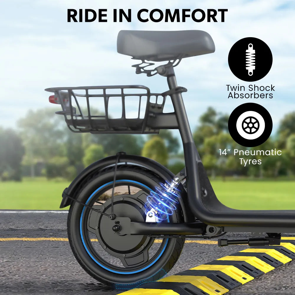 VALK Electric Scooter with Seat, 30km Range, Disc brakes, 14" Tyres, Motorised eScooter for Adults Teens Commuter