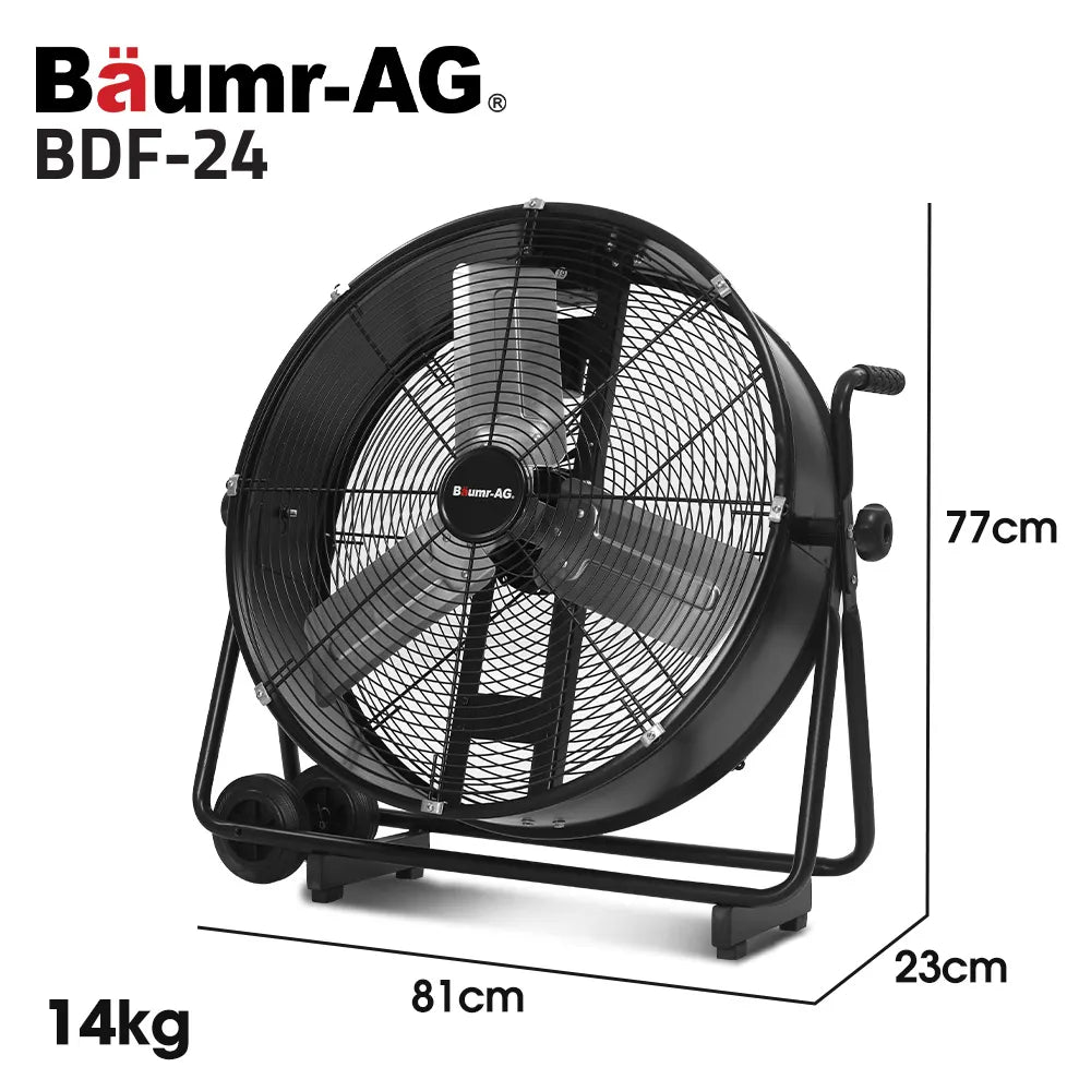 BAUMR-AG 24" 610mm 260W Industrial Mobile Floor Drum Fan, Tilting, Large, Commercial, Heavy-duty