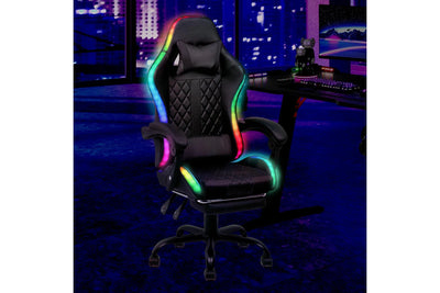 Advwin Gaming Chair with 7 Massagers and 12 RGB LED Lights with Footrest Black