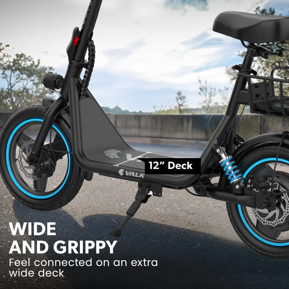 VALK Electric Scooter with Seat, 30km Range, Disc brakes, 14" Tyres, Motorised eScooter for Adults Teens Commuter