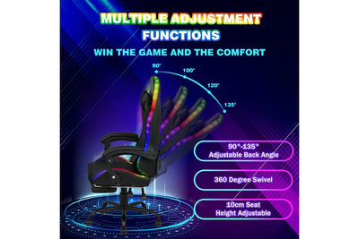 Advwin Gaming Chair with 7 Massagers and 12 RGB LED Lights with Footrest Black