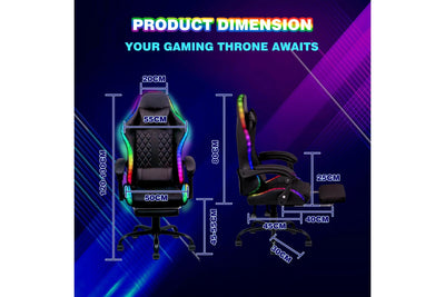 Advwin Gaming Chair with 7 Massagers and 12 RGB LED Lights with Footrest Black