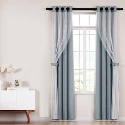 Artiss 2X 132x160cm Blockout Sheer Curtains Light Grey