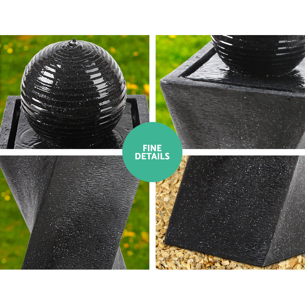 Gardeon Solar Water Feature Twisted Fountain LED Light Bird Bath 85CM Black