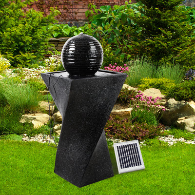 Gardeon Solar Water Feature Twisted Fountain LED Light Bird Bath 85CM Black