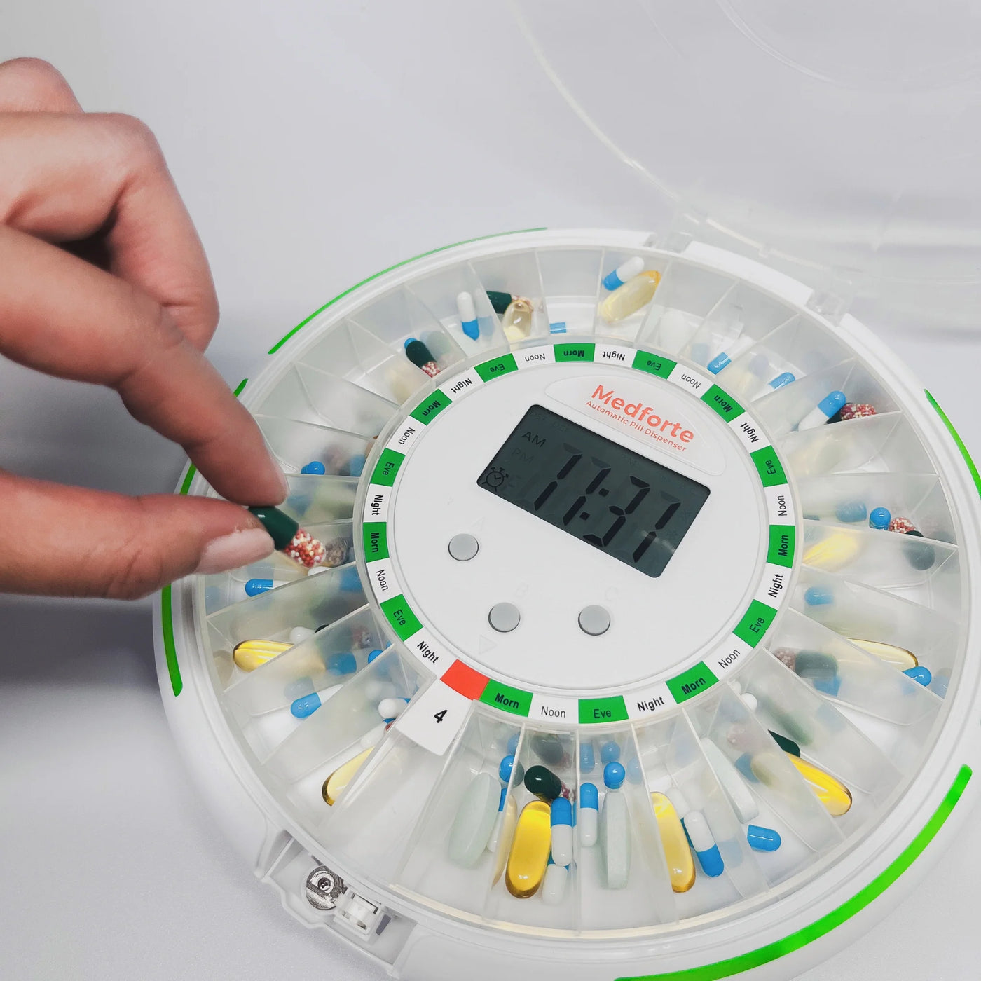 Automatic Pill Dispenser + Spare 28 Compartment Carousel with Lid