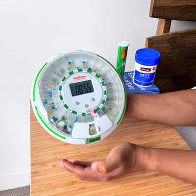 Automatic Pill Dispenser + Spare 28 Compartment Carousel with Lid