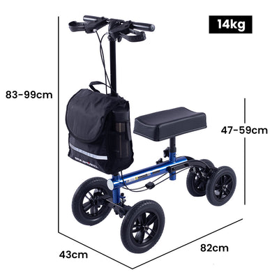 EQUIPMED Knee Scooter Walker, 10 inch Tyres Dual Brakes Bag - Broken Leg Ankle Foot Mobility - Crutches Alternative - Blue