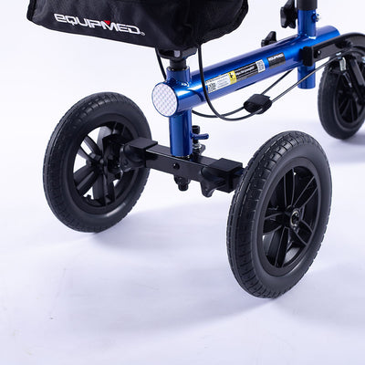 EQUIPMED Knee Scooter Walker, 10 inch Tyres Dual Brakes Bag - Broken Leg Ankle Foot Mobility - Crutches Alternative - Blue