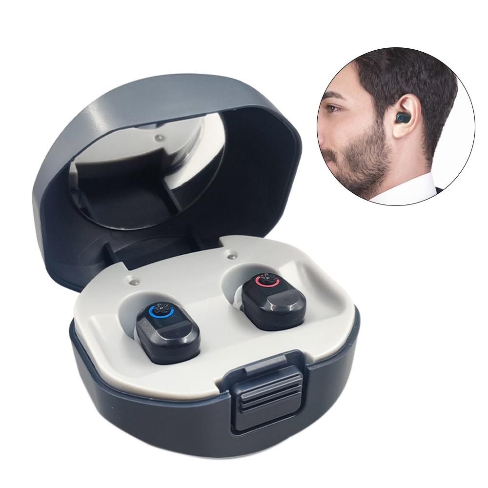 Wireless On Ear Hearing Amplifier With Charging Case - Black