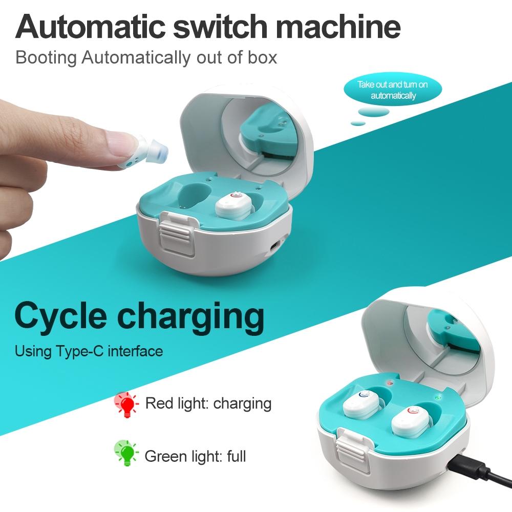 Wireless On Ear Hearing Amplifier With Charging Case - Black