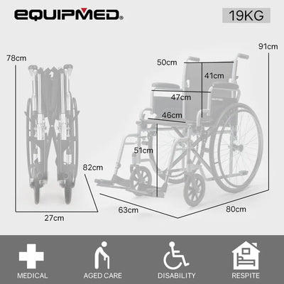 24 Inch Folding Wheelchair with Park Brakes, 136kg Capacity, Retractable Armrests, Grey