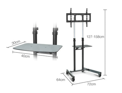 FORTIA Tall Mobile TV Stand for 37-70 Inch Television Screens Adjustable Universal Holds 68kg Black