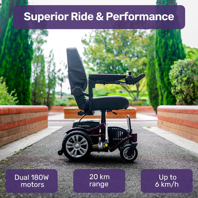 Heavy Duty Electric Wheelchair, Up to 20km Range, Ultra-Comfortable, Safe Stable Non-Slip Anti-Roll Back Power Chair, Red