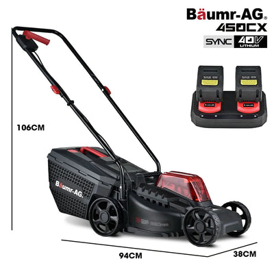 BAUMR-AG 450CX 40V SYNC Cordless LawnMower Kit, Fast Charger, 2 x 4Ah Battery, 320mm Grass Cutting Path