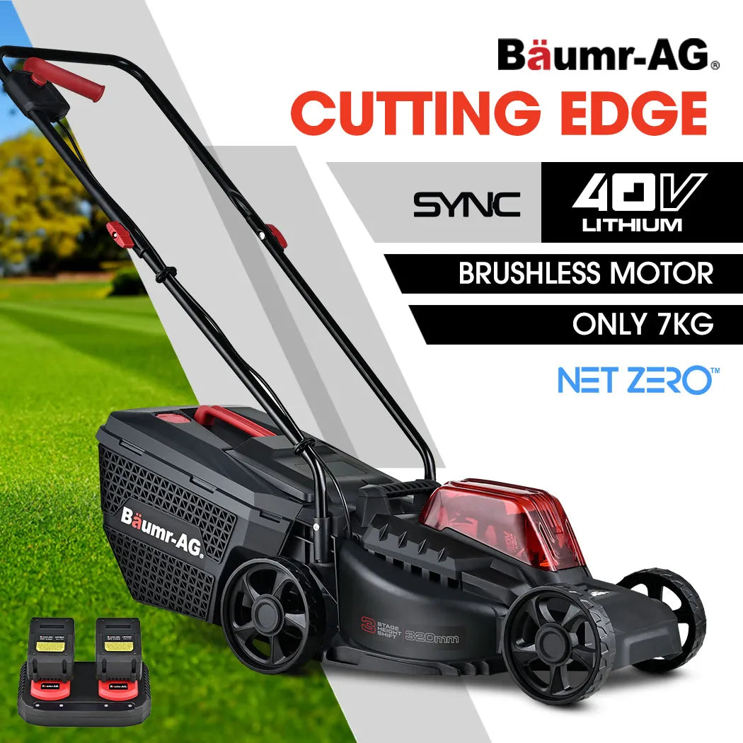 BAUMR-AG 450CX 40V SYNC Cordless LawnMower Kit, Fast Charger, 2 x 4Ah Battery, 320mm Grass Cutting Path