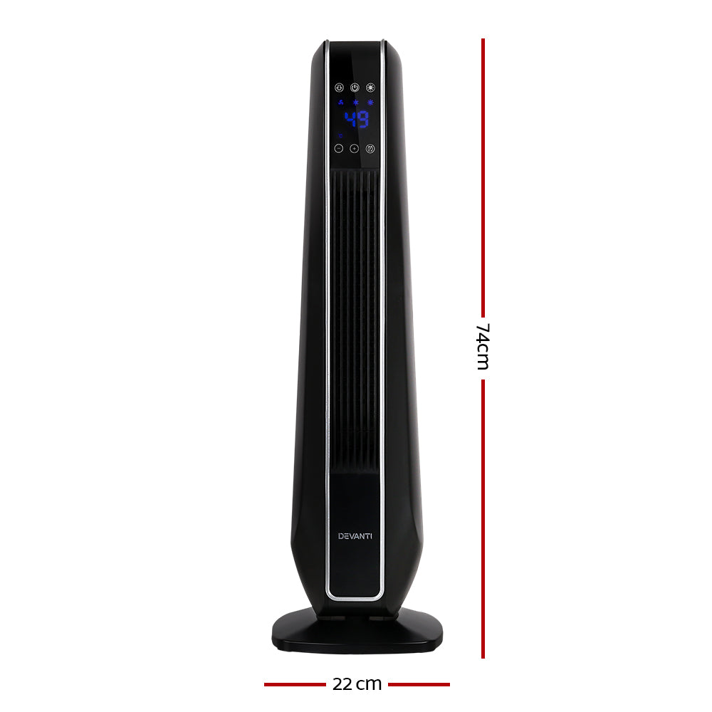 Devanti Electric Ceramic Tower Fan Heater Portable Oscillating Remote Control 2400W Black