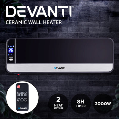 Devanti 2000W Wall Mounted Panel Heater - Black