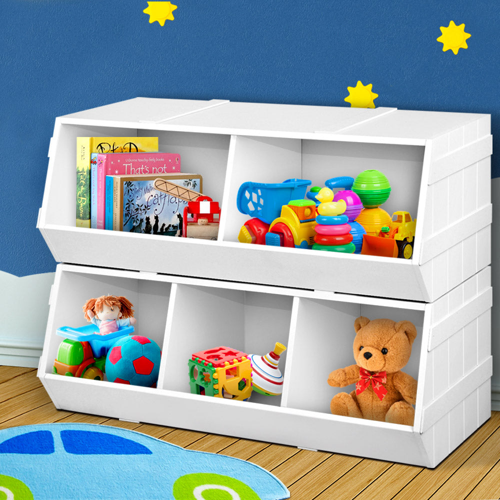 Keezi Kids Toy Box Stackable Bookshelf Storage Organiser Bookcase Shelf