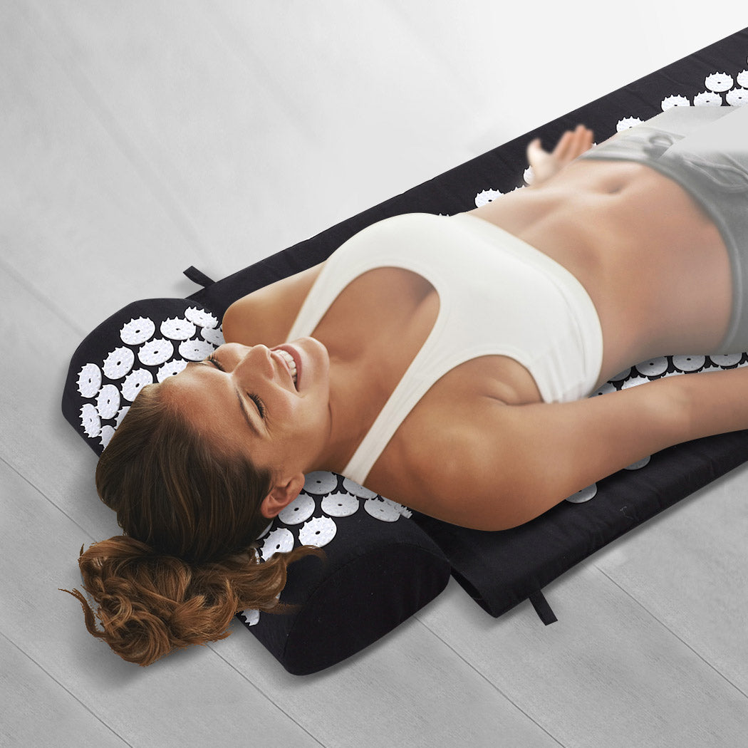 Acupressure Mat Yoga Massage Sit Lying Pain Stress Relax Black 130 x 50cm