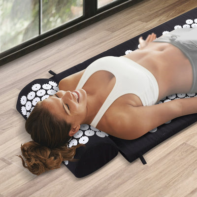 Acupressure Mat Yoga Massage Sit Lying Pain Stress Relax Black 130 x 50cm