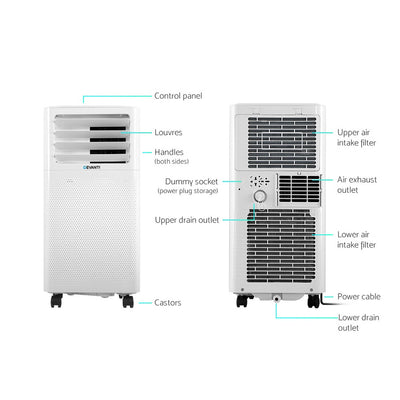 Devanti Portable Air Conditioner Cooling Mobile Fan Cooler Dehumidifier White 2000W