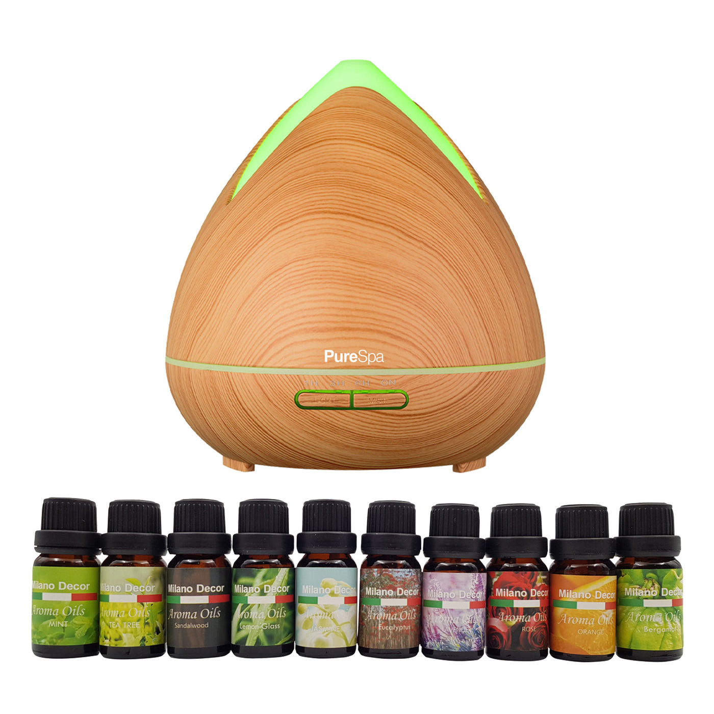 Purespa Diffuser Set With 10 Pack Diffuser Oils Humidifier Aromatherapy - Light Wood