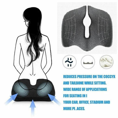 Premium Memory Foam Seat Cushion Coccyx Orthopedic Back Pain Relief Chair Pillow Office Dark Grey