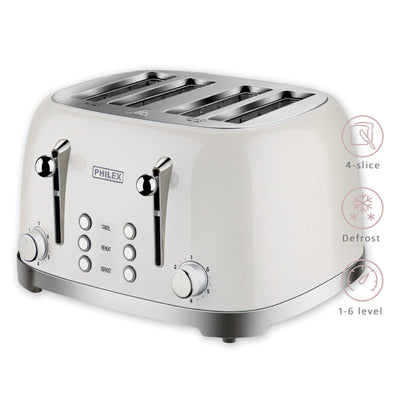 PHILEX 4-Slice White Toaster Bread Reheat Retro