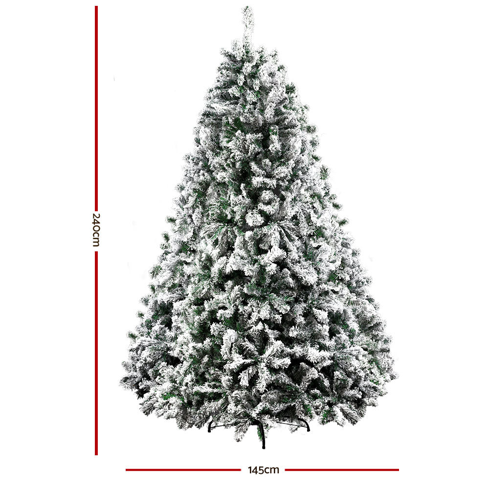 Jingle Jollys Christmas Tree 2.4M Xmas Trees Decorations Snowy 1500 Tips